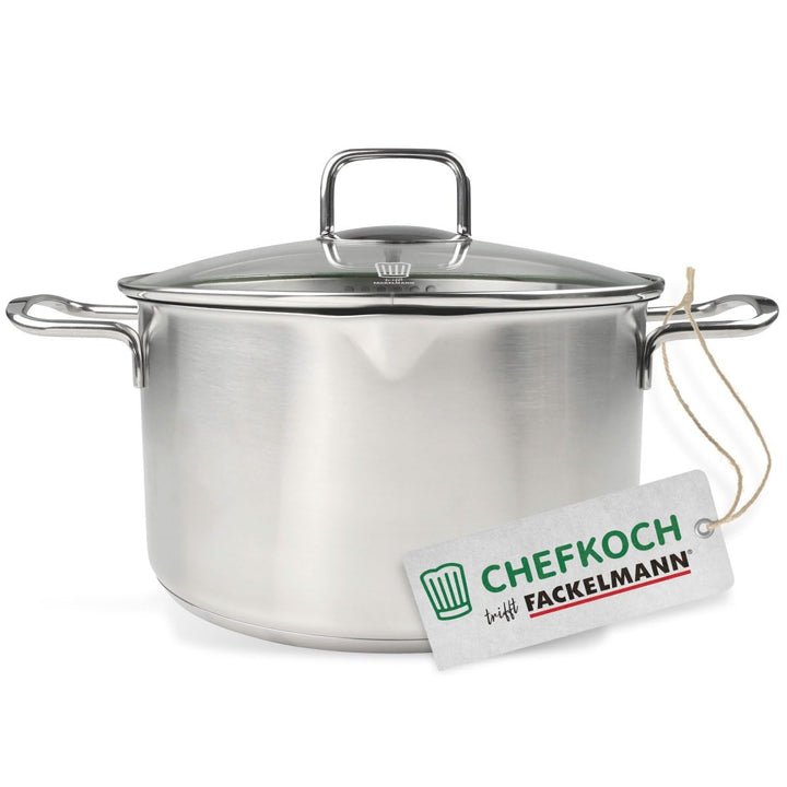 FACKELMANN Chefkoch Topf Ø24 cm München aus Edelstahl – Hochwertiger Kochtopf Ausschüttfunktion – Fü