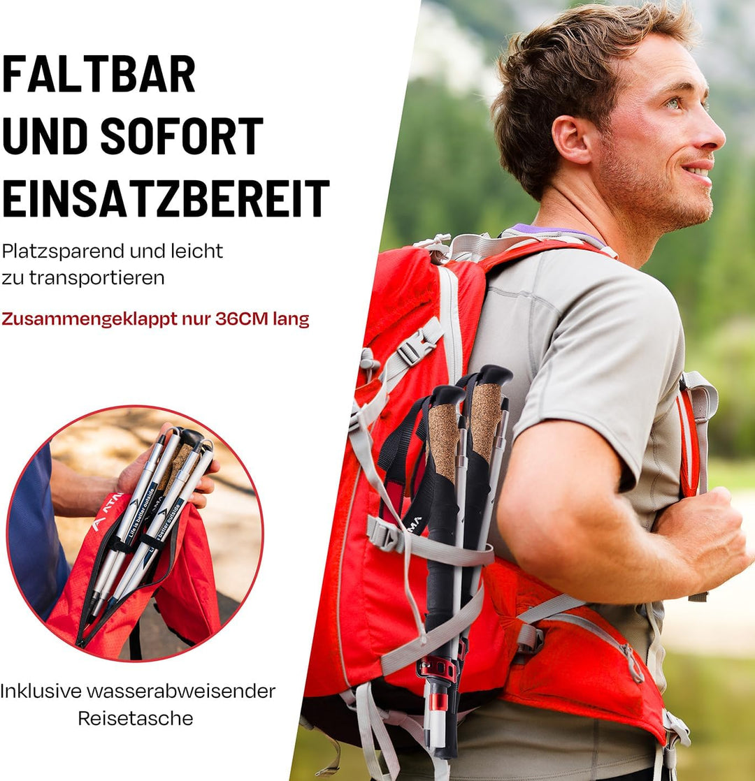 ATACAMA Wanderstöcke verstellbar aus Carbon oder Aluminium mit Korkgriff | Ergonomische Nordic Walki