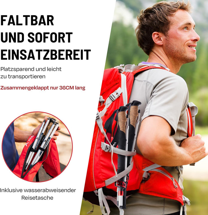 ATACAMA Wanderstöcke verstellbar aus Carbon oder Aluminium mit Korkgriff | Ergonomische Nordic Walki