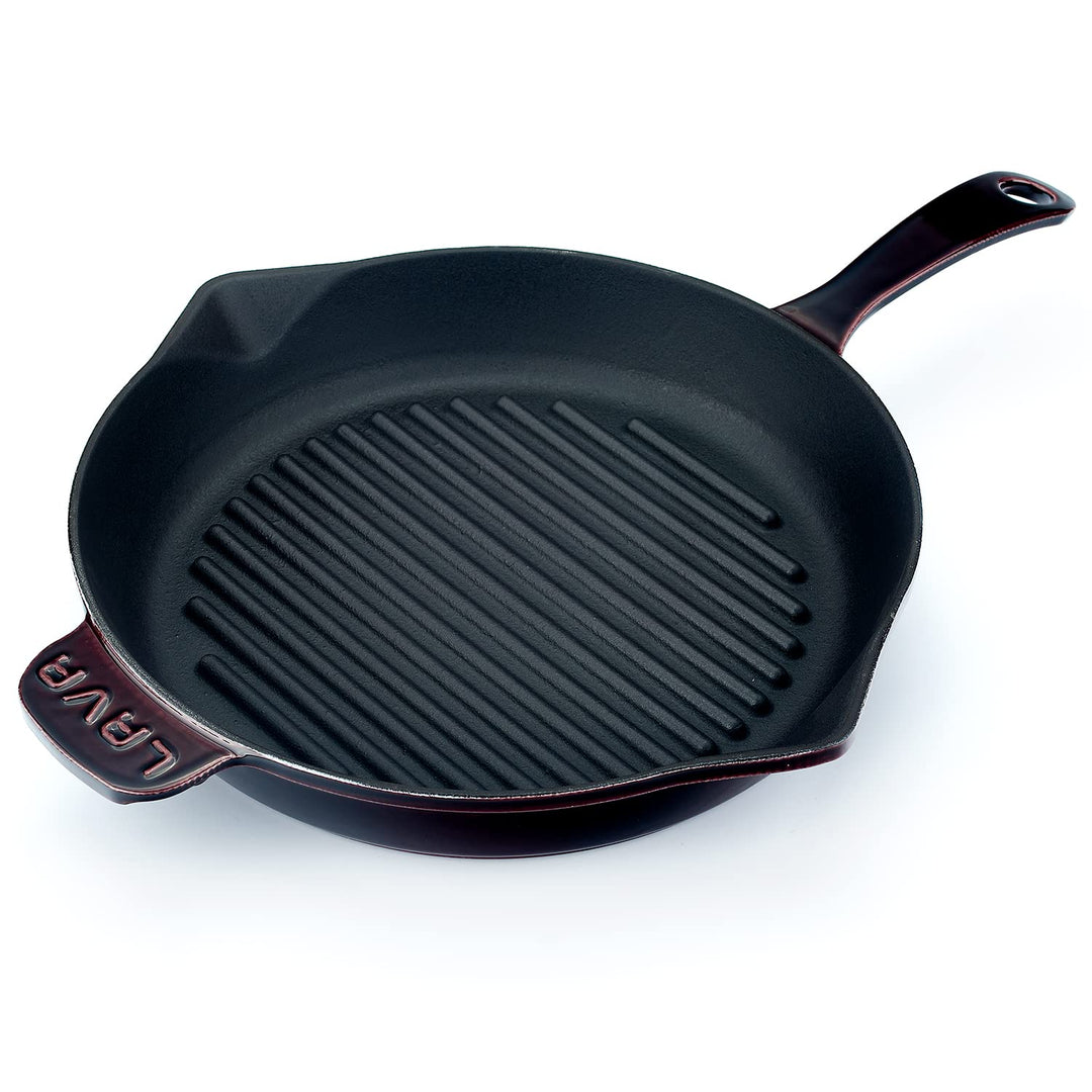 LAVA Premium Serie - Grillpfanne, rund, 28 cm, mit massiven Griff, Emaille, Majolik lila Ø 28cm Lila