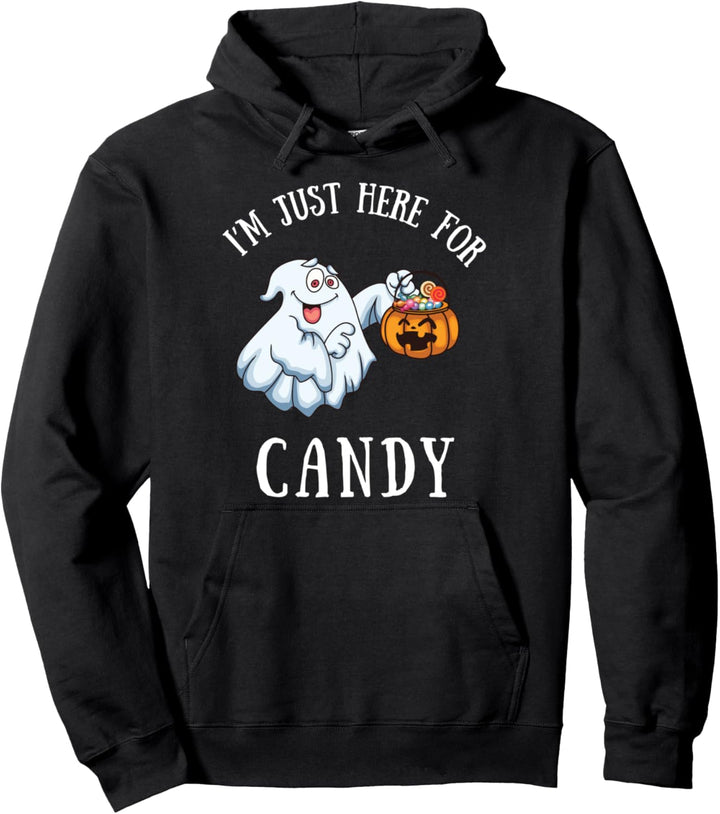 Im Just Here For The Candy Ghost Gift Funny Halloween Kids Pullover Hoodie