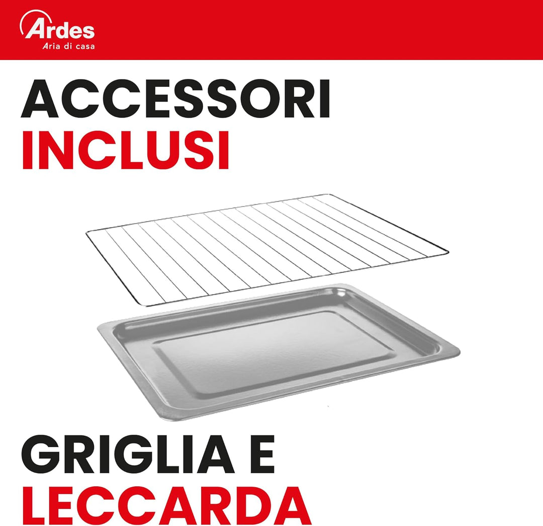 ARDES - AR6211B Elektrischer Kleinbackofen Fassungsvermögen 10 Liter Mit Innenbeleuchtung Regulierba