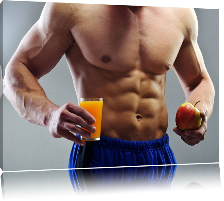 Trainierter Oberkörper Bodybuilder Format: 100x70 auf Leinwand, XXL riesige Bilder fertig gerahmt mi