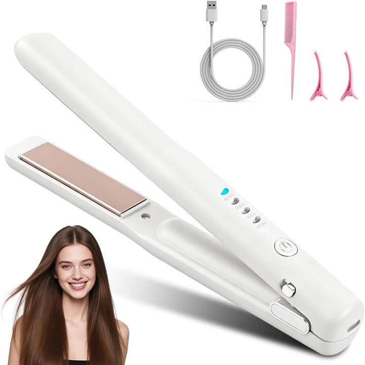 2 In 1 Mini Glätteisen Kabellos und Lockenstab, Hair Straightener, 4 Temperaturen, Wiederaufladbare
