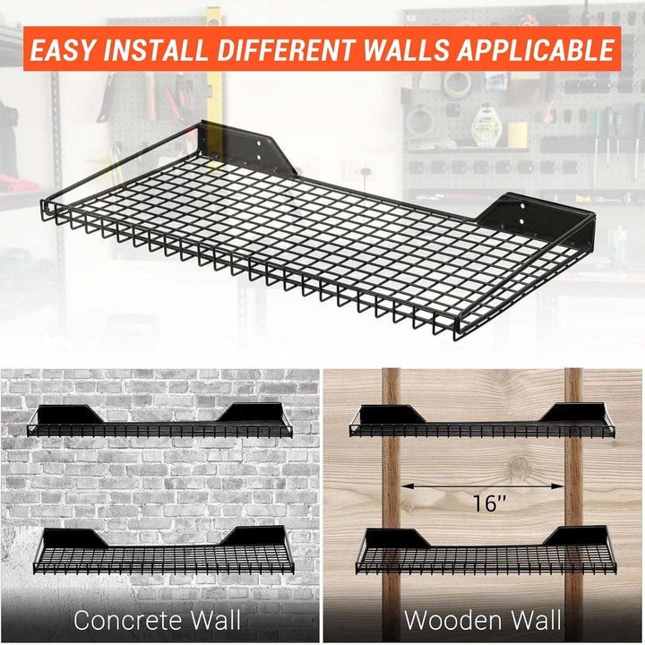Wallmaster Garagen-Wandregal, 2 Stück, 59,9 x 30 cm, Wandhalterung, robuste Metallregale, Netz-Aufbe