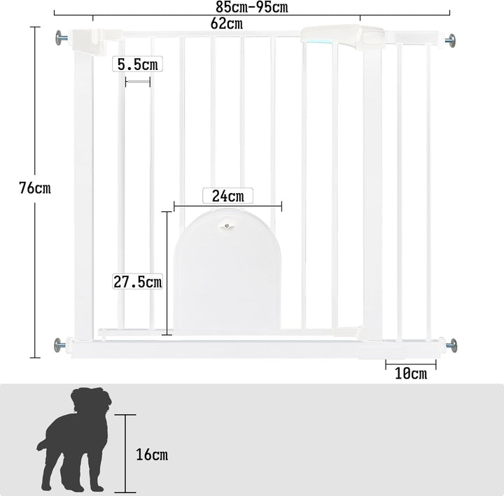 Froadp Türschutzgitter Baby Treppengitter 85-95cm Kindergitter ohne Bohren Türgitter mit Tür für Hun
