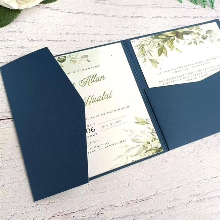 MillaSaw Blauer Hochzeitsumschlag, 15x15cm Einladungskarte dreifach gefaltet Taschenhalter, 25 Stück