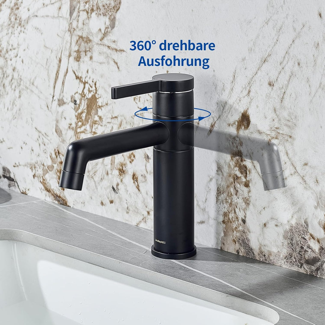 Waschtischarmatur Messing Wasserhahn Bad mit 2 Wassermodi, Schwarz, Schwarz