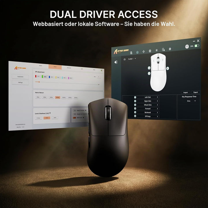 ATTACK SHARK V8 8000Hz Kabellose Gaming-Maus, Nordic 54L15 Chip, PAW3950MAX Sensor, 42000 DPI, 20000