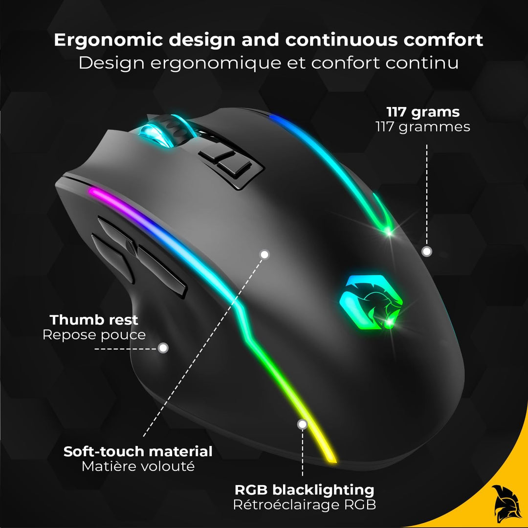 EMPIRE GAMING RF908 – kabellose Maus, wiederaufladbar, magnetische Ladestation, RGB – 10.000 dpi, 8