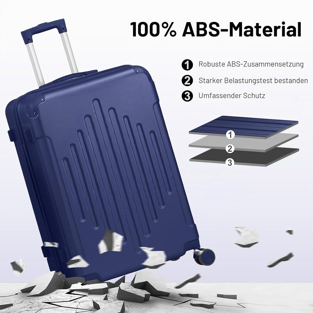 LALAHO Kofferset 3 teilig, Reisekoffer Set, Hartschalen Koffer Set aus ABS, Gepäckset mit Teleskopgr