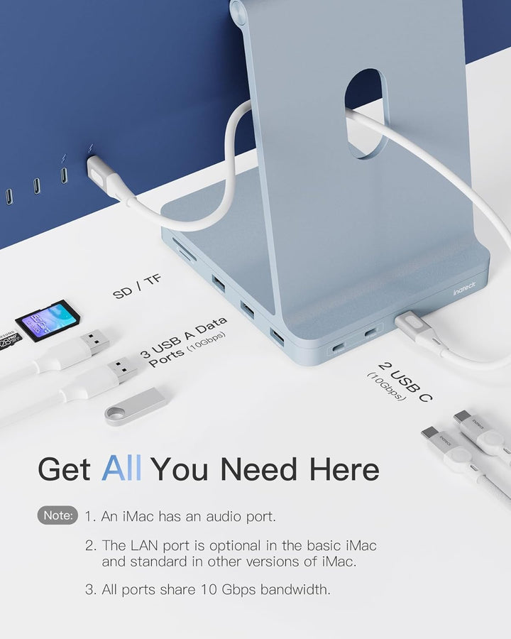 Inateck USB C Hub für iMac, Dockingstation Kompatibel mit iMac 24 Zoll 2021/2023, USB 3.2 Gen 2, 8-i