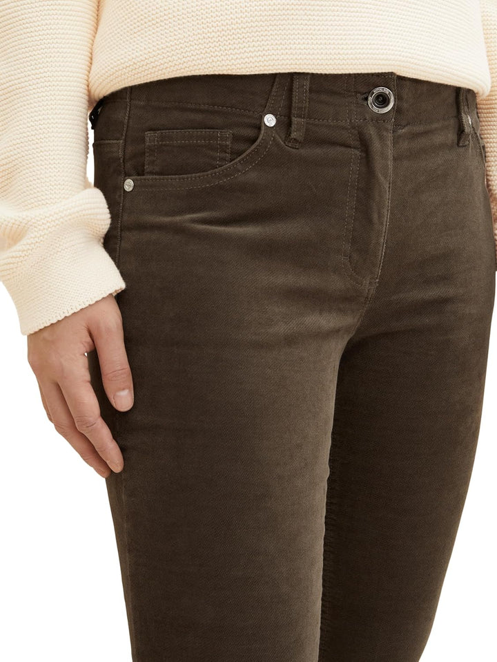 TOM TAILOR Damen Alexa Slim Samthose 32W / 30L 18123 - Tarmac Khaki, 32W / 30L 18123 - Tarmac Khaki