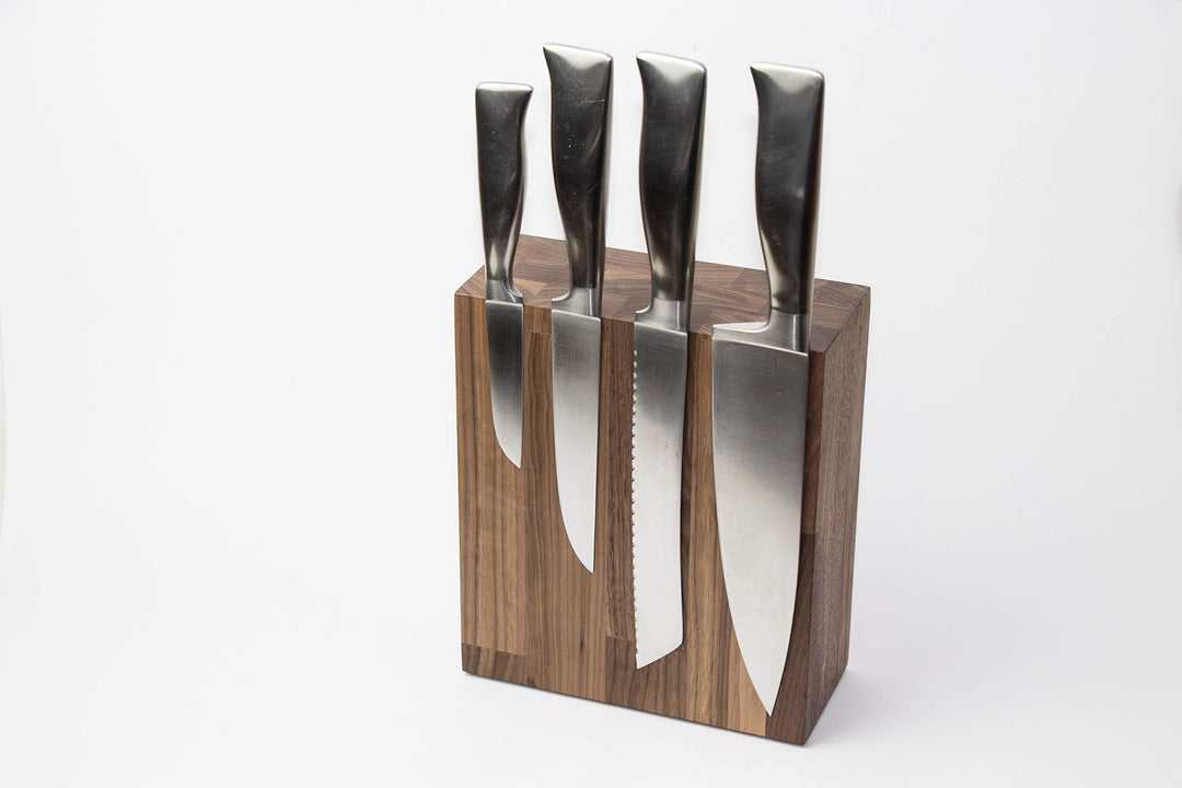 Messerblock BLOQ 701 unbestückt | Magnetblock Holz für 8 Messer | Nussbaum Messerleiste | Magnetleis