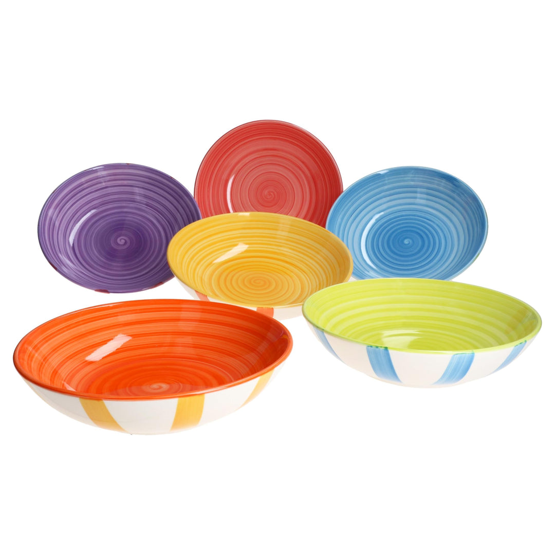 MamboCat Summer Stripes 6er Set Suppenteller I 600ml I Steingut-Teller mit bunten Streifen für 6 Per