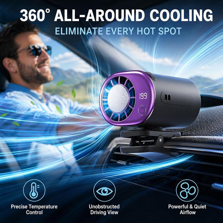 Auto Clip Ventilator, Wiederaufladbarer Mini-Ventilator mit LED-Display (B) | 199 Geschwindigkeiten,