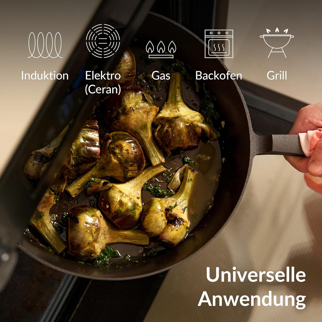 STUR - ORIGINAL Gusseisenpfanne Induktion 24 cm - Cast Iron Pan für alle Herdarten - Pfanne Gusseise