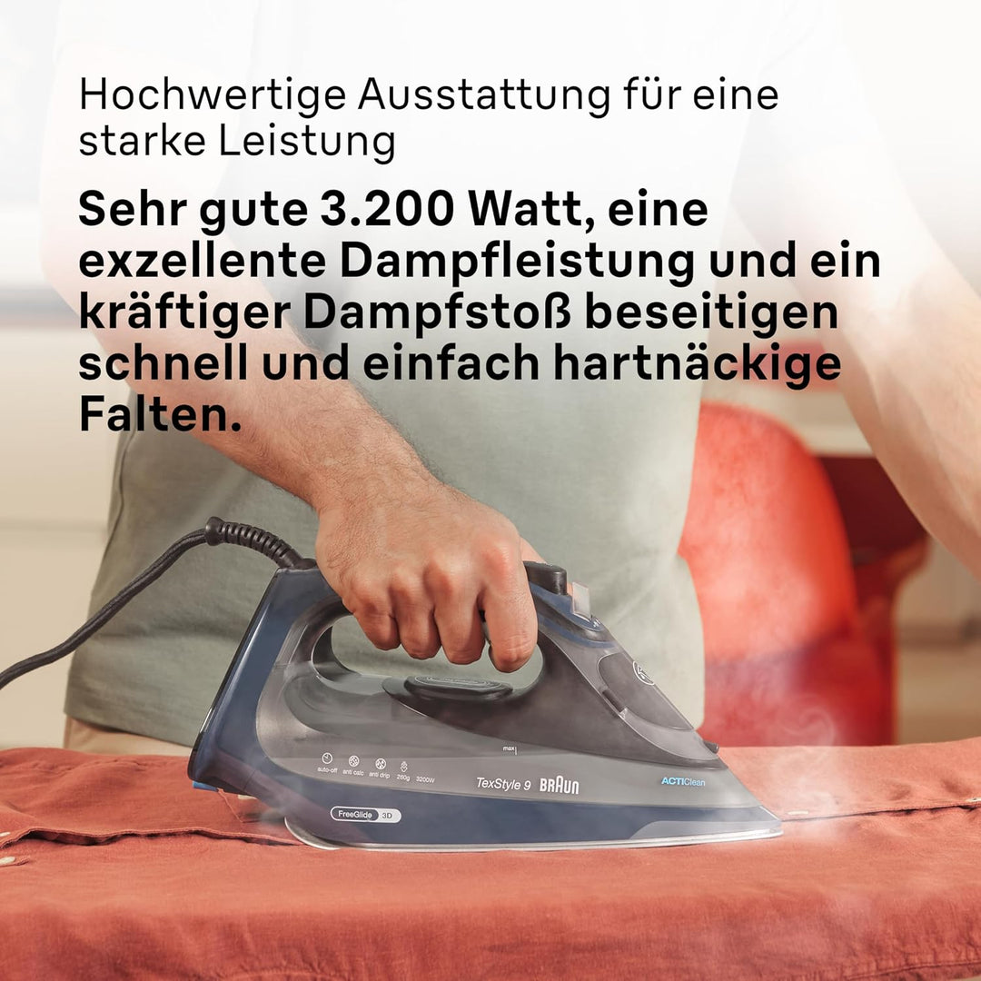Braun TexStyle 9 SI9682 DB Dampfbügeleisen mit FreeGlide 3D Technologie, Vertikaldampf, Anti-Tropf-F