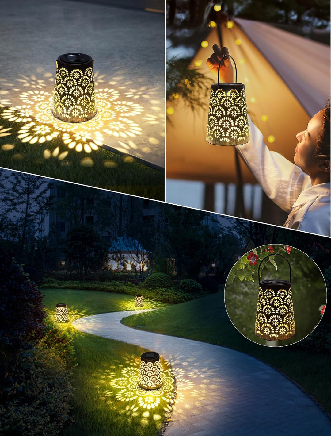 OUILA Solarlampen für Aussen, 2 Stück Wetterfeste Metall Gartenleuchte mit IP65 Schutz, Dekorative H
