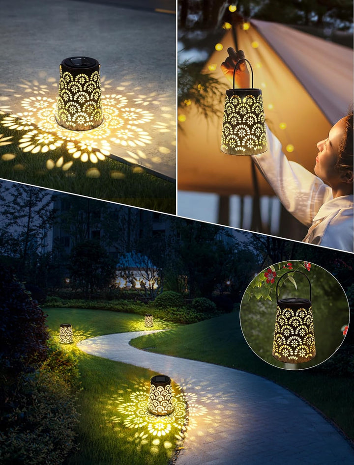 OUILA Solarlampen für Aussen, 2 Stück Wetterfeste Metall Gartenleuchte mit IP65 Schutz, Dekorative H