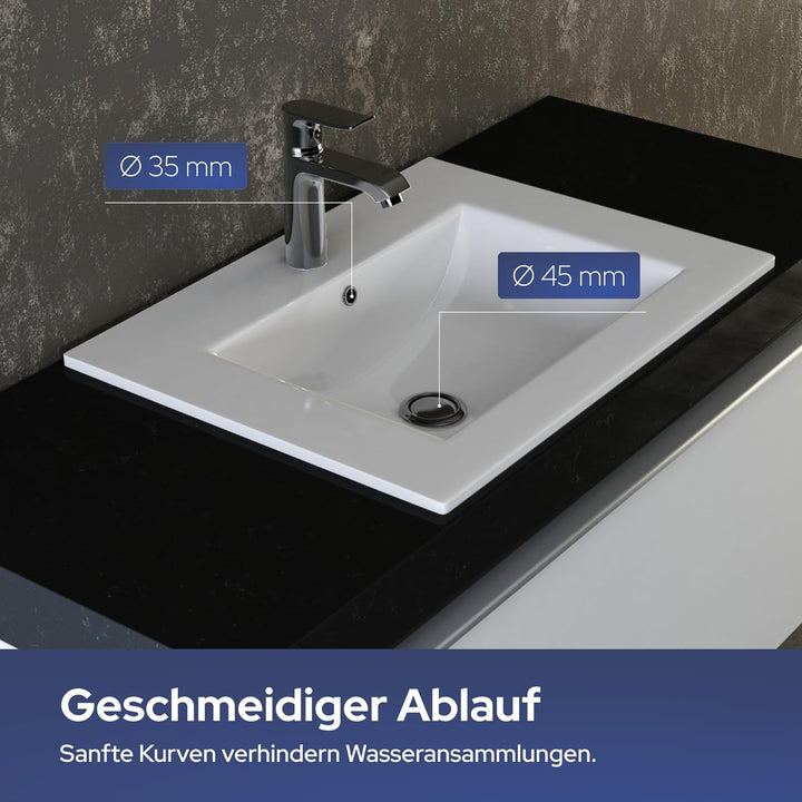 VILSTEIN© Keramik Einbau-Waschbecken Einsatz-Waschbecken Waschtisch Becken Handwaschbecken 62 cm 60