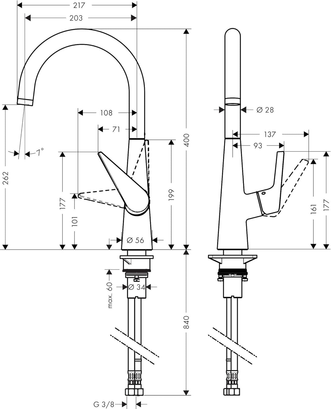 hansgrohe Talis S Einhebel-Küchenarmatur, Komfort-Höhe 260mm mit schwenkbarem Auslauf, Chrom Auslauf