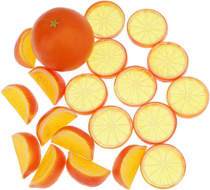 Woration 19 Stück künstliche Orange & Scheiben Blöcke Simulation Früchte Modell Realistische Orange
