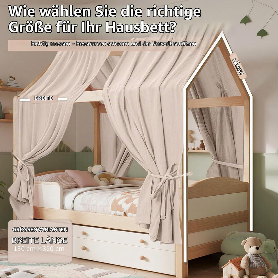 HOTUT Hausbett Himmel,2 Stück Betthimmel Babybett aus Musselin,Weich und atmungsaktiv Baldachin Kind