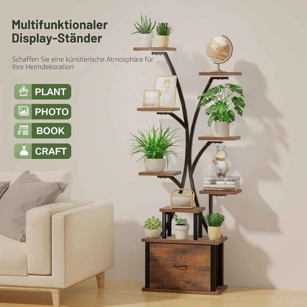 KELHOMECL Pflanzenständer mit Wachstumslicht - 9 Ebenen Blumenständer Metall Holz mit Schublade, 165
