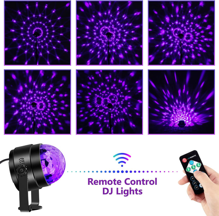 Litake UV Schwarzlicht Discokugel, 2 Stück LED Bühnenbeleuchtung 6W 7 Beleuchtung Modi Fernbedienung