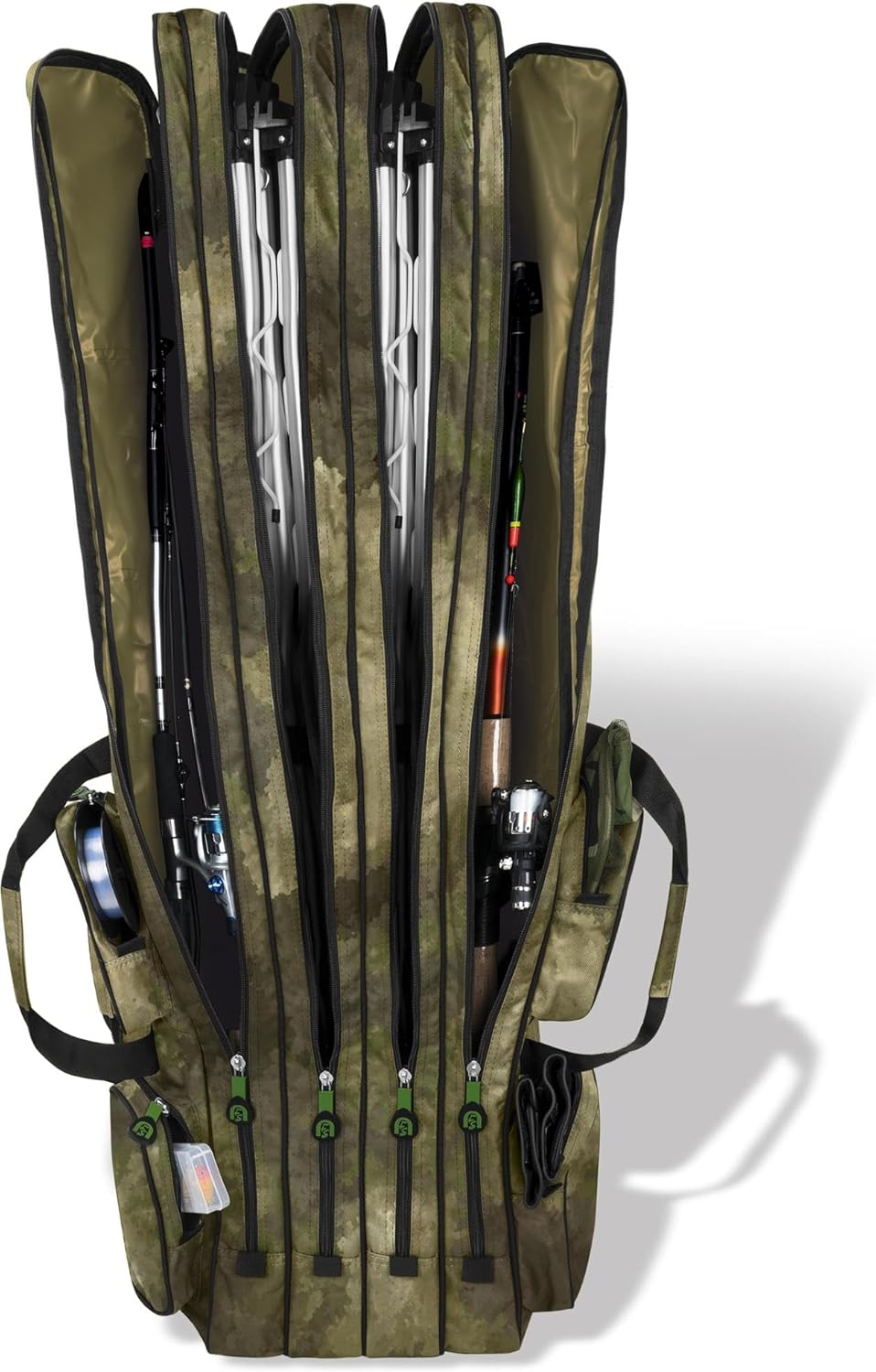 normani XXL Angelrutentasche Rutentasche mit 4 Rutenfächern für 8 Ruten - Angeltasche Kescher und Ru