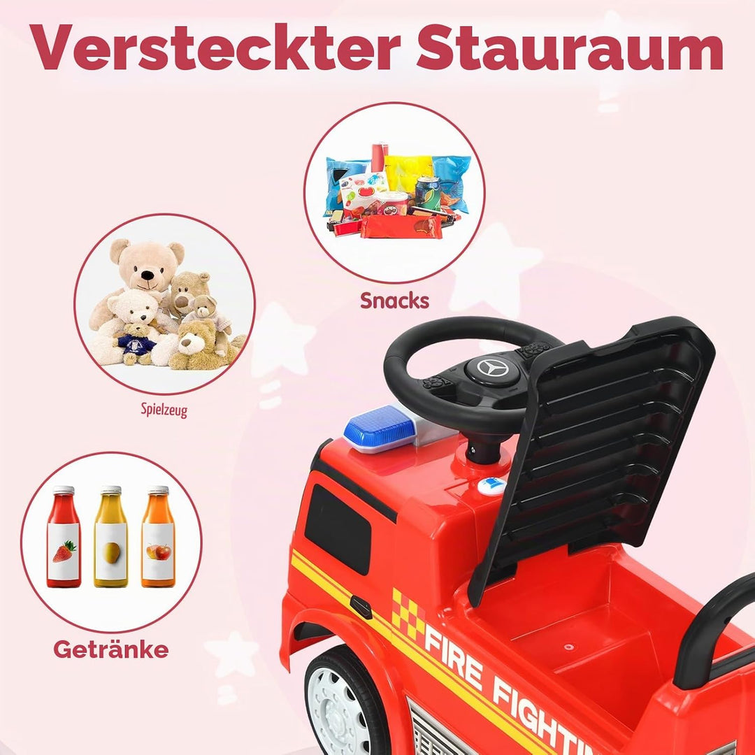 SOARS Mercedes-Benz Rutschauto, Feuerwehrauto mit Warnleuchte, Hupe &amp; Musik, Rutschfahrzeug mit vers