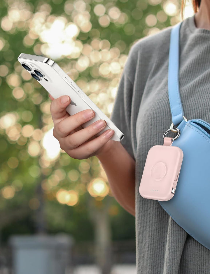 RORRY Power Bank, 5000mAh Powerbank mit Integriertem Kabel, Reise Portable Charger Schlüsselanhänger