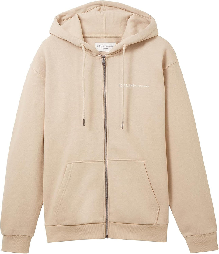 TOM TAILOR Denim Herren Basic Kapuzenjacke mit Logo-Print S 11704-silver Ecru, S 11704-silver Ecru