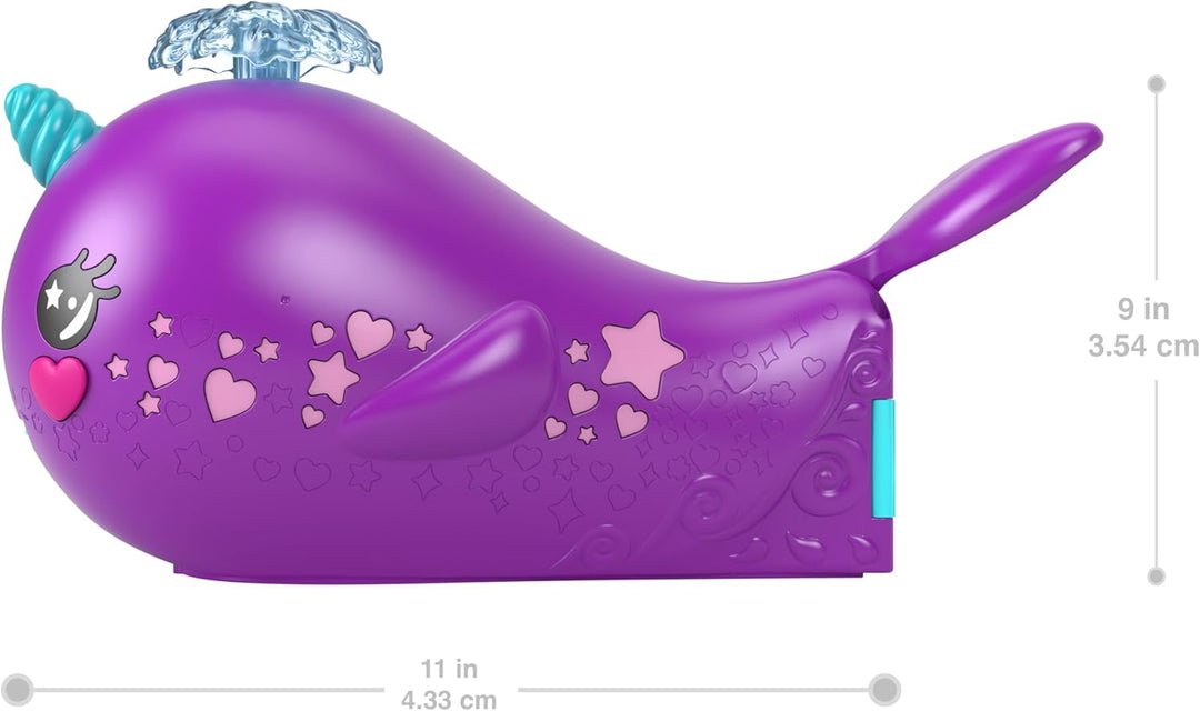 POLLY POCKET Sparkle Cove Adventure Narwalabenteurer Boot - 2 Puppen, 3 auflösbare Perlen, 13 Zubehö