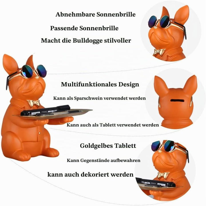 Orange Bulldoggen-Tablett-Statue – Modernes Sparschwein-Tablett zur Aufbewahrung von Schlüsseln, Süs