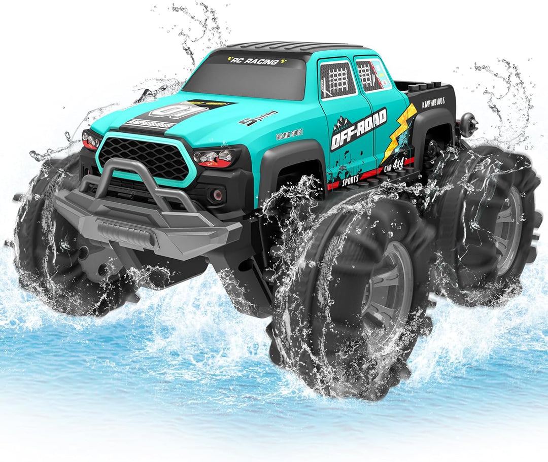 4WD Amphibisches Ferngesteuertes Auto,RC Auto wasserdicht mit Gestensensor,LED Licht & 2 Akkus,Gesch