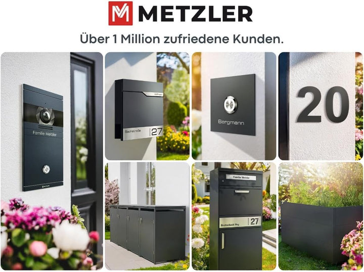Metzler Briefkasten Graualuminium RAL9007 mit Zeitungsfach, personalisiert mit Edelstahl V2A Namenss