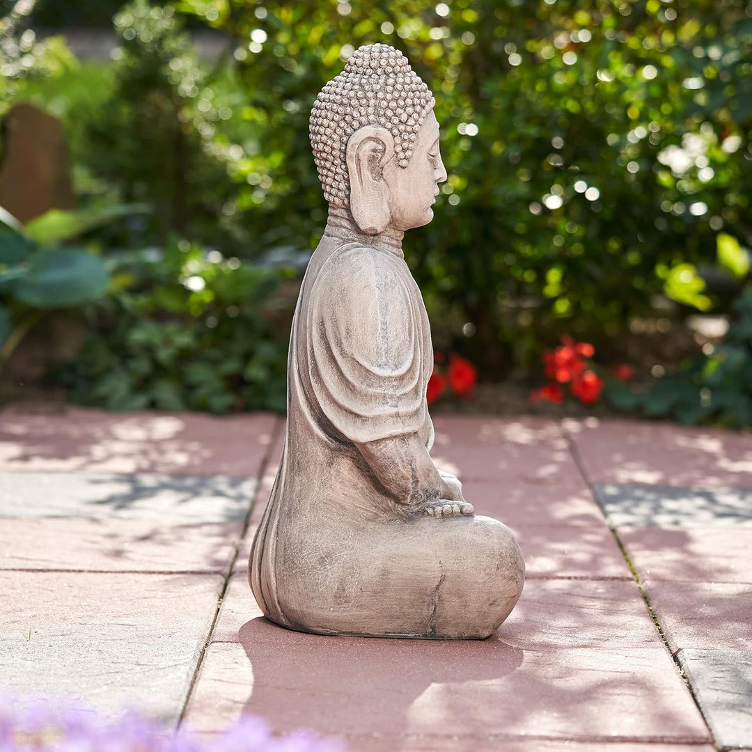 XXL Grosser Buddha 50 cm Steinoptik Garten Deko Figur Skulptur Feng Shui sitzend Steinfigur-Optik (h