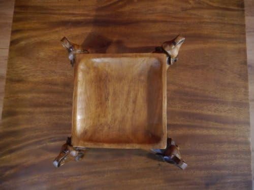 livasia Obstschale, Gebäckschale mit Elefanten aus Holz, Brotschale, asiatische Deko Schale eckig, H