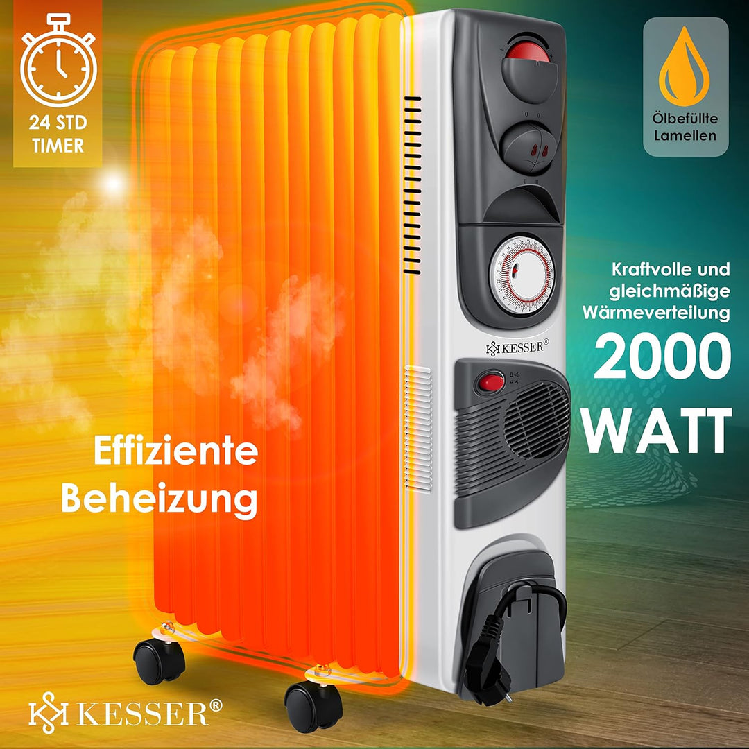 KESSER® Ölradiator Elektrische Heizung mit 11 Rippen 2500W + Lüfter Öl Radiator Elektroheizung Mobil