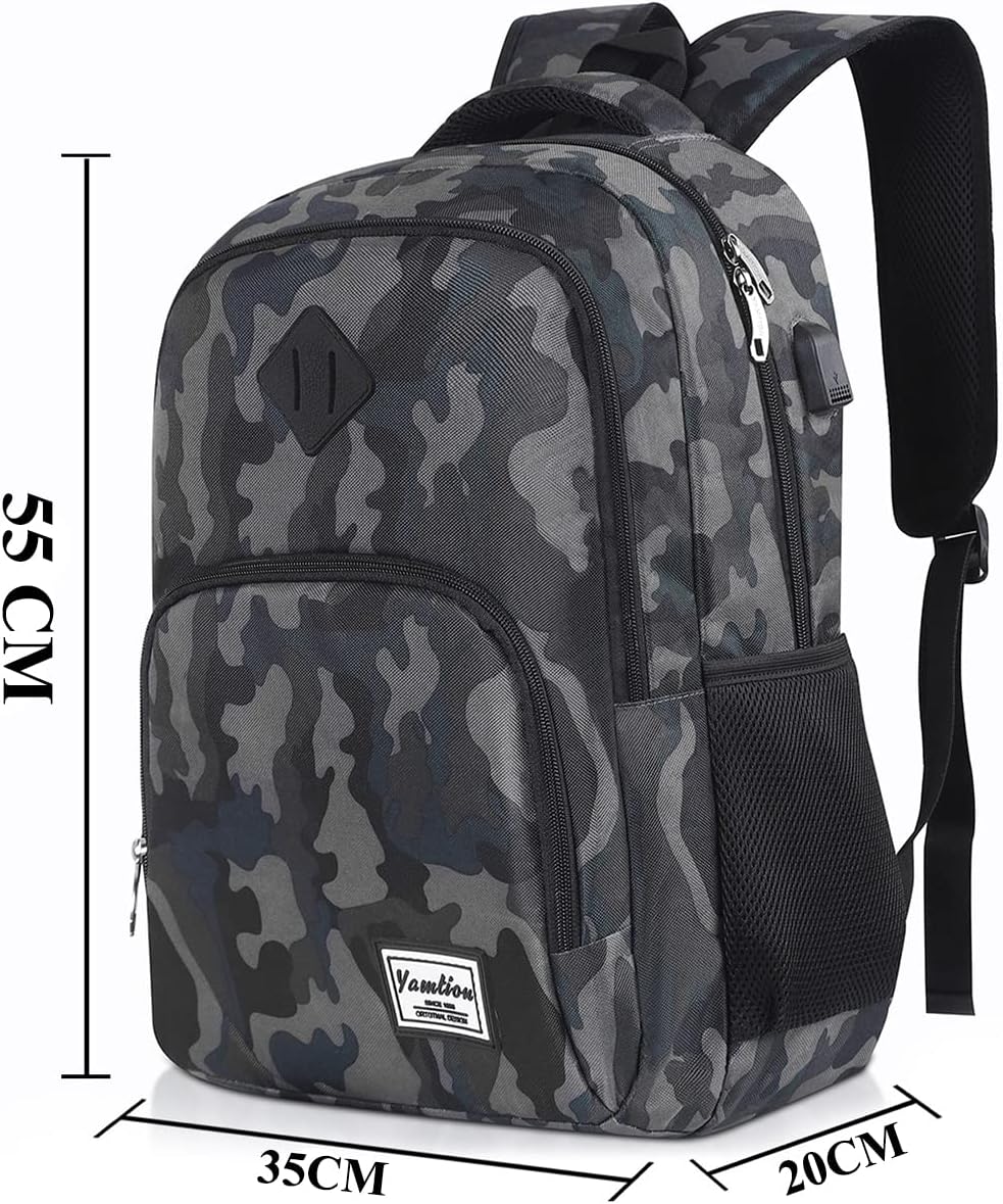 YAMTION Herren Rucksack,Schulrucksack Jungen Teenager mit mit USB-Ladeanschluss für Reisen Camping S
