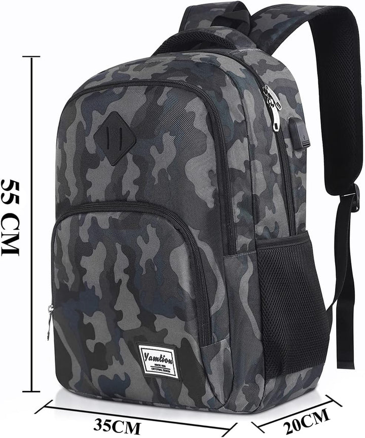 YAMTION Herren Rucksack,Schulrucksack Jungen Teenager mit mit USB-Ladeanschluss für Reisen Camping S
