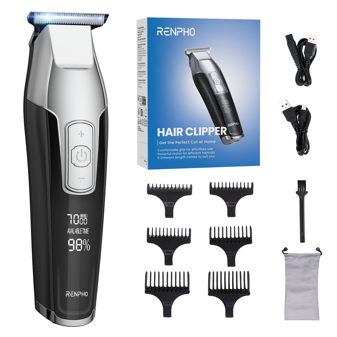RENPHO Haarschneidemaschine, Barttrimmer Herren mit Scharfe Klingen, LED Anzeige Trimmer Herren, Lei