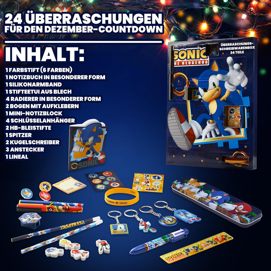 Sonic The Hedgehog Adventskalender 2024 - Schreibwaren Weihnachtskalender Jungen und Mädchen
