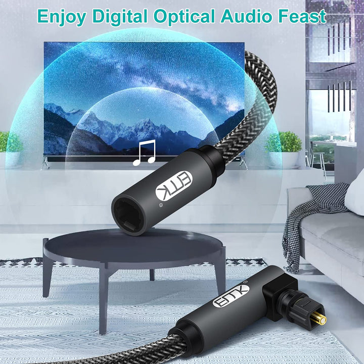 EMK 90 Grad Optische Verlängerungskabel Buchse zu Stecker Audiokabel Kupplung Nylonbehaart Toslink K