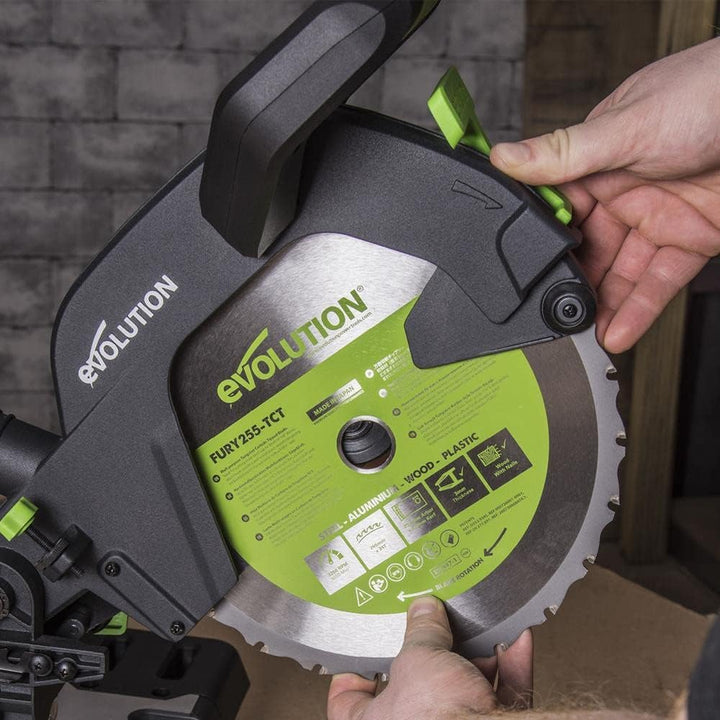 Evolution Power Tools - F255SMS Mehrzweck-Gleit-Gehrungssäge, 255 mm, 1600 W, 230 V, Mehrzweck-Gleit