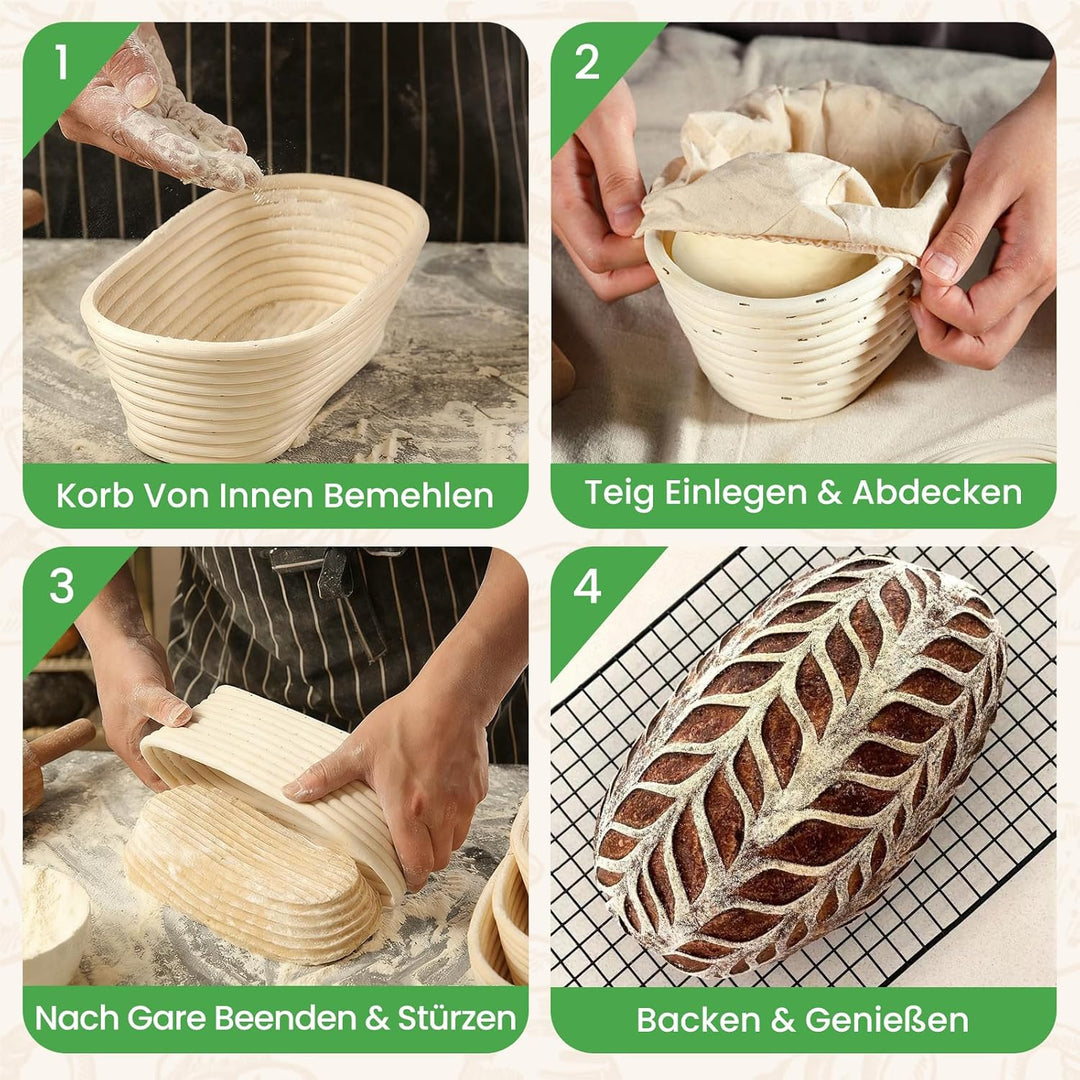 GEEKHOM Gärkörbchen Oval 25cm aus Natürlichem Rattan - Gärkorb Brot mit Waschbarem Bäckerleinen für