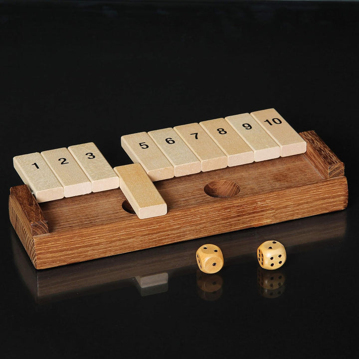 Bartl 100853 Klappenspiel, Shut The Box, Würfelspiel, hochwertige Ausführung aus Akazien- und Ahornh