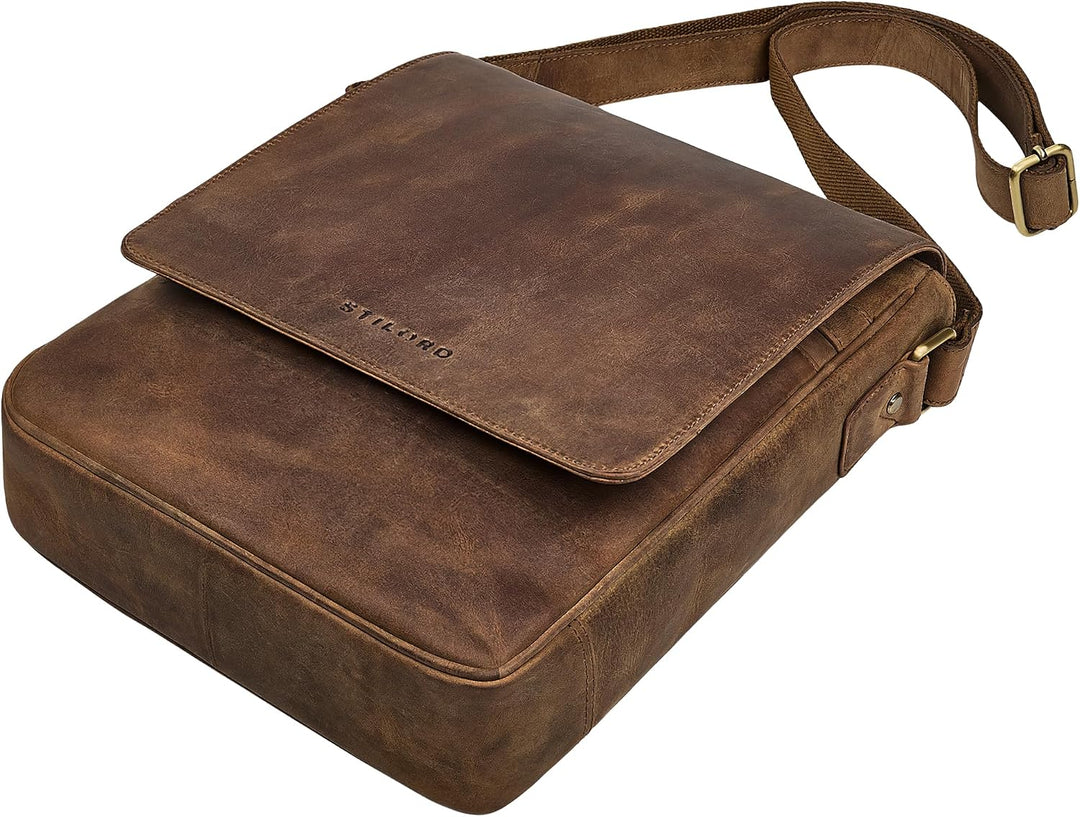 STILORD Ottavio Mittelgrosse Umhängetasche Herren Leder Hochformat Messenger Bag 13,3 Zoll Laptoptas
